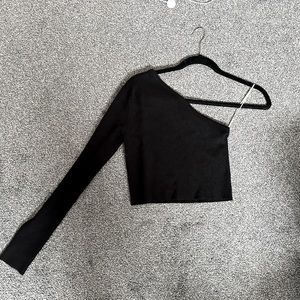 One Sleeved/Long Sleeve Black Top